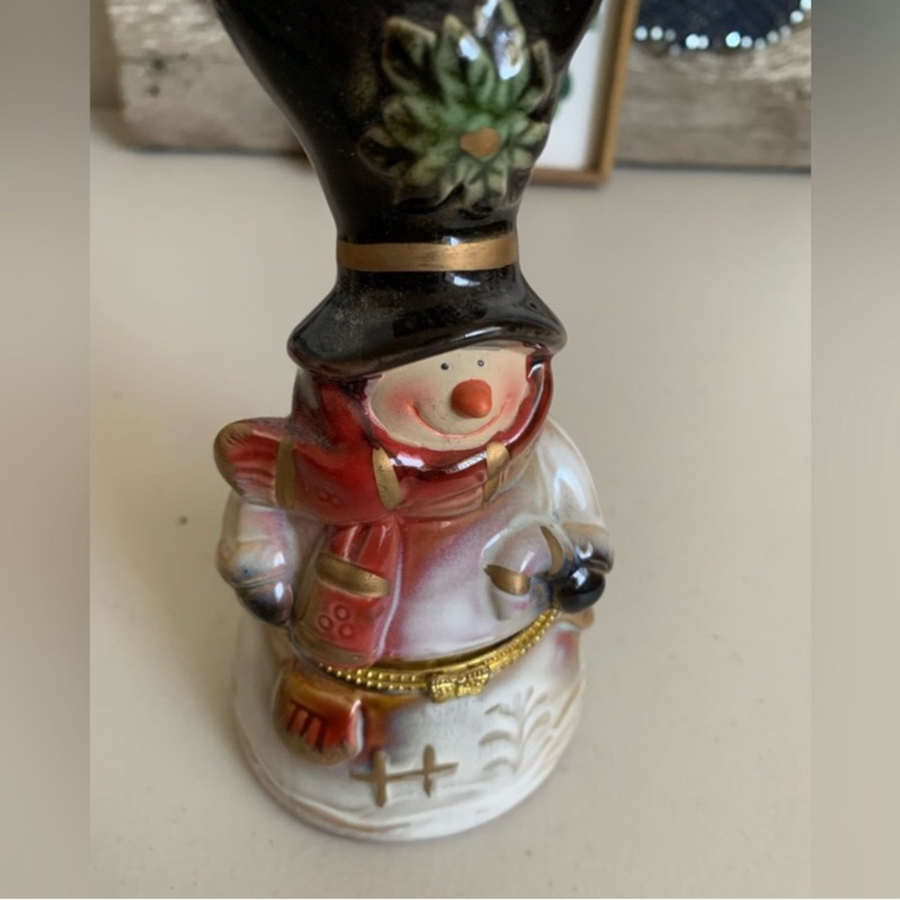 Christmas Trinket Snowman Figurine with Red Scarf and Black Hat - Picture 1 of 4